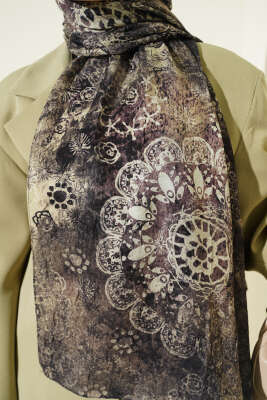 Mandala Desen Bambu Kraş Şal Haki - Başörtüsü