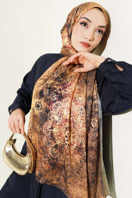 Mandala Desen Bambu Kraş Şal Hardal - Başörtüsü