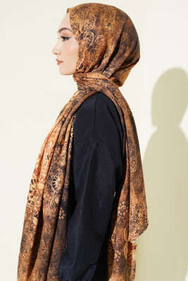 Mandala Desen Bambu Kraş Şal Hardal - Başörtüsü