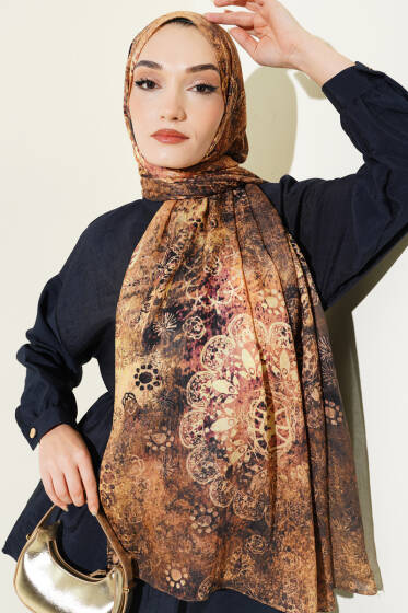 Mandala Desen Bambu Kraş Şal Hardal - Yılın Fırsatı