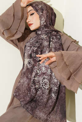 Mandala Desen Bambu Kraş Şal Kahve 