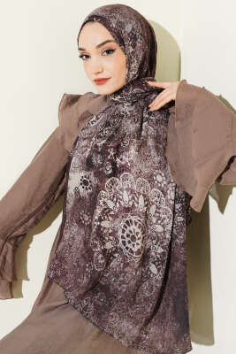 Mandala Desen Bambu Kraş Şal Kahve - Başörtüsü