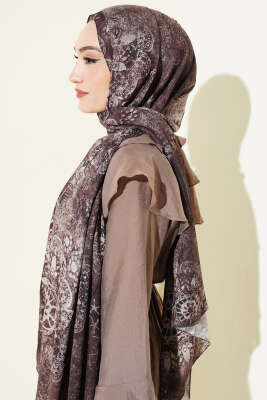 Mandala Desen Bambu Kraş Şal Kahve - Başörtüsü
