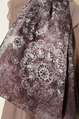 Mandala Desen Bambu Kraş Şal Kahve - Başörtüsü