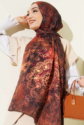 Mandala Desen Bambu Kraş Şal Kiremit - Başörtüsü