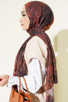 Mandala Desen Bambu Kraş Şal Kiremit - Başörtüsü