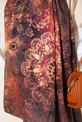 Mandala Desen Bambu Kraş Şal Kiremit - Başörtüsü