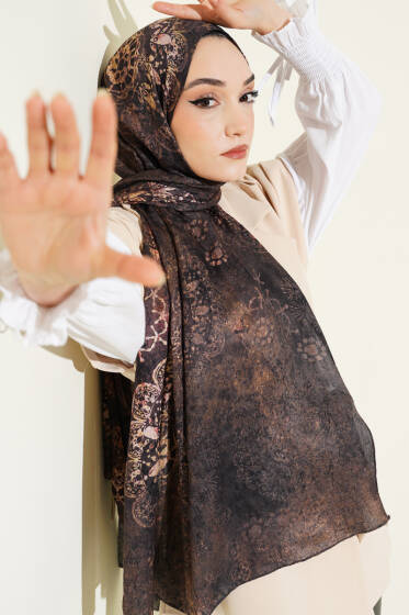 Mandala Desen Bambu Kraş Şal Küf Yeşili - Başörtüsü