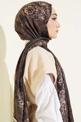 Mandala Desen Bambu Kraş Şal Küf Yeşili - Başörtüsü