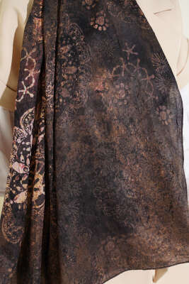 Mandala Desen Bambu Kraş Şal Küf Yeşili - Başörtüsü