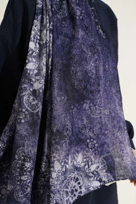 Mandala Desen Bambu Kraş Şal Lacivert - Başörtüsü