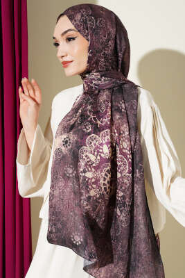 Mandala Desen Bambu Kraş Şal Mürdüm - Başörtüsü