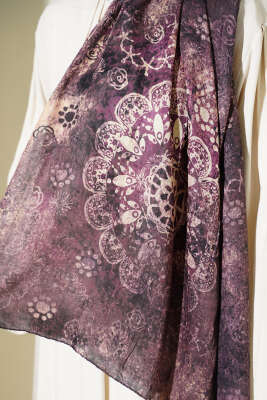 Mandala Desen Bambu Kraş Şal Mürdüm - Başörtüsü