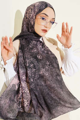 Mandala Desen Bambu Kraş Şal Pembe Gri 