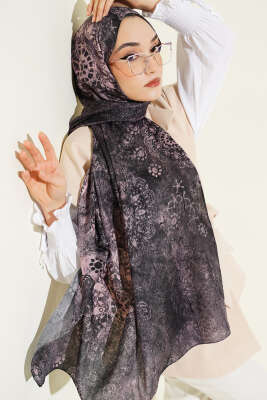 Mandala Desen Bambu Kraş Şal Pembe Gri - Başörtüsü