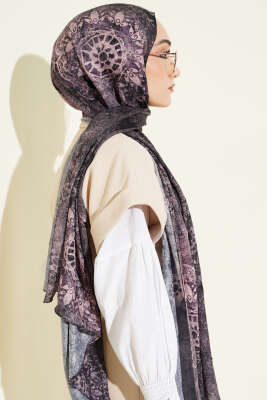 Mandala Desen Bambu Kraş Şal Pembe Gri - Başörtüsü