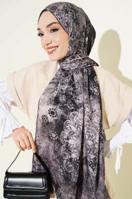 Mandala Desen Bambu Kraş Şal Siyah - Başörtüsü