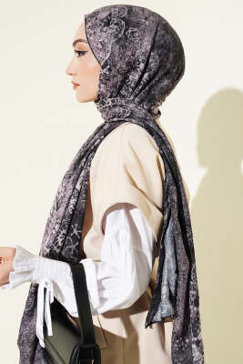 Mandala Desen Bambu Kraş Şal Siyah - Başörtüsü