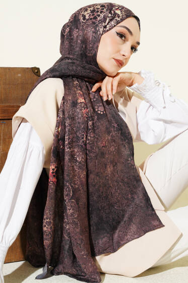 Mandala Desen Bambu Kraş Şal Sütlü Kahve - Başörtüsü