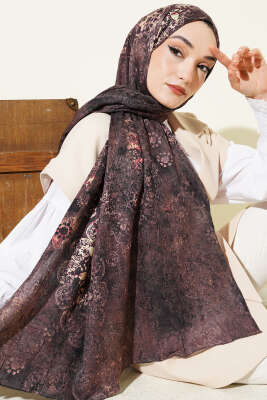 Mandala Desen Bambu Kraş Şal Sütlü Kahve - Başörtüsü