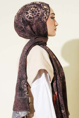 Mandala Desen Bambu Kraş Şal Sütlü Kahve - Başörtüsü