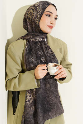 Mandala Desen Bambu Kraş Şal Yeşil - Başörtüsü