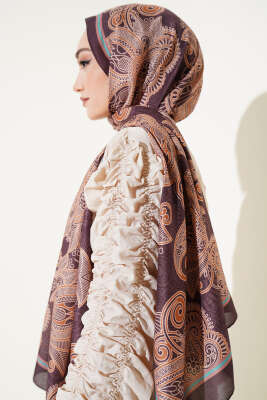 Mandala Motif Soft Şal Acı Kahve - Başörtüsü