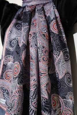 Mandala Motif Soft Şal Antrasit - Başörtüsü