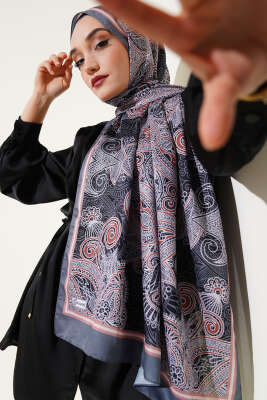 Mandala Motif Soft Şal Antrasit - Başörtüsü
