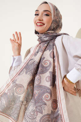 Mandala Motif Soft Şal Bej 