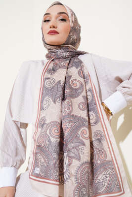 Mandala Motif Soft Şal Bej - Başörtüsü
