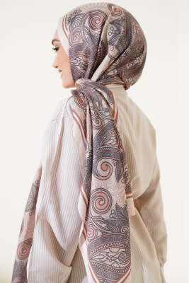 Mandala Motif Soft Şal Bej - Başörtüsü