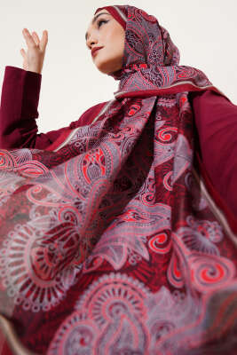 Mandala Motif Soft Şal Bordo 