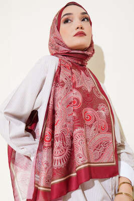 Mandala Motif Soft Şal Burgonya 