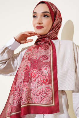 Mandala Motif Soft Şal Burgonya - Başörtüsü