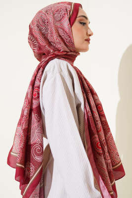 Mandala Motif Soft Şal Burgonya - Başörtüsü