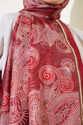 Mandala Motif Soft Şal Burgonya - Başörtüsü