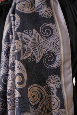 Mandala Motif Soft Şal Füme - Başörtüsü