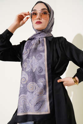 Mandala Motif Soft Şal Gri - Başörtüsü