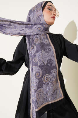 Mandala Motif Soft Şal Gri 