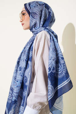Mandala Motif Soft Şal Lacivert - Başörtüsü