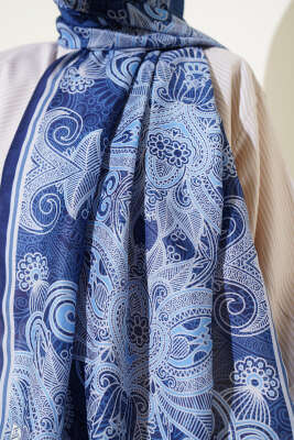 Mandala Motif Soft Şal Lacivert - Başörtüsü