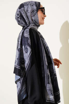 Mandala Motif Soft Şal Siyah - Başörtüsü