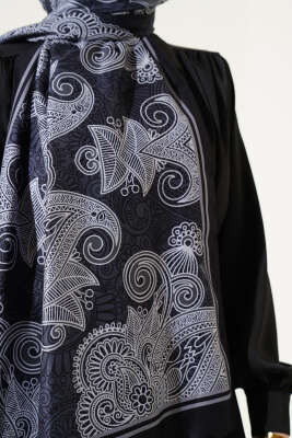 Mandala Motif Soft Şal Siyah - Başörtüsü