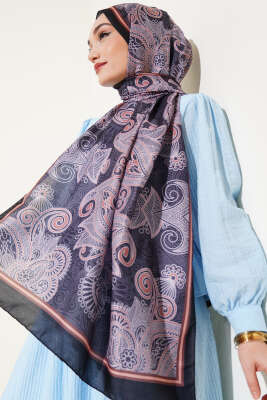 Mandala Motif Soft Şal Siyah Kahve - Başörtüsü