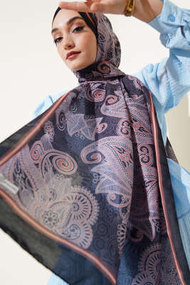 Mandala Motif Soft Şal Siyah Kahve 