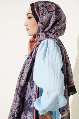 Mandala Motif Soft Şal Siyah Kahve - Başörtüsü