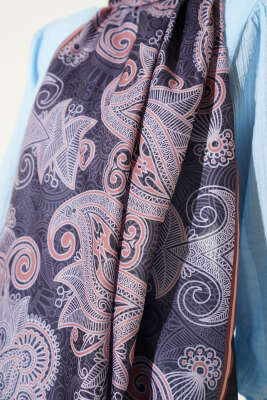 Mandala Motif Soft Şal Siyah Kahve - Başörtüsü