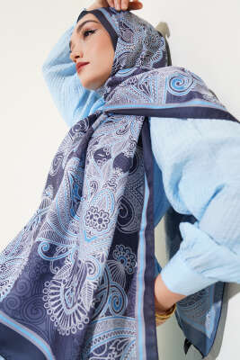 Mandala Motif Soft Şal Siyah Mavi 