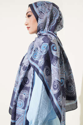 Mandala Motif Soft Şal Siyah Mavi - Başörtüsü